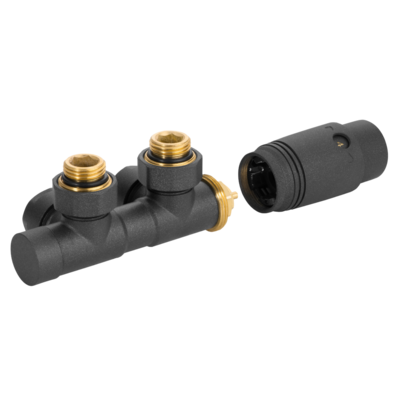 Термостатичний  комплект для нижнього підключення радіаторів Invena типу DUOPLEX, 50мм, графітовий, CZ-90-015 Зображення