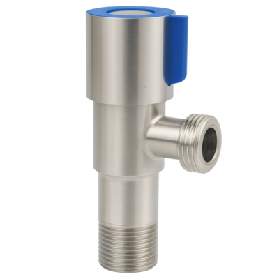 Кран кутовий, керамічний картридж, нержавіюча сталь, синій, 1/2"х1/2", ZW-47-N15 Зображення